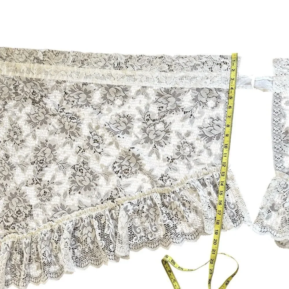 Vintage 4 Panels Burlington Floral Lace Triangle Valances Ruffle Trim Off White